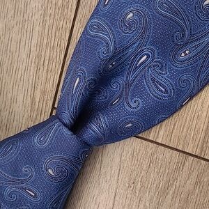 CANALI 1934 Italy Recent Metallic Blue Silver Paisley Skinny Mens Silk Tie